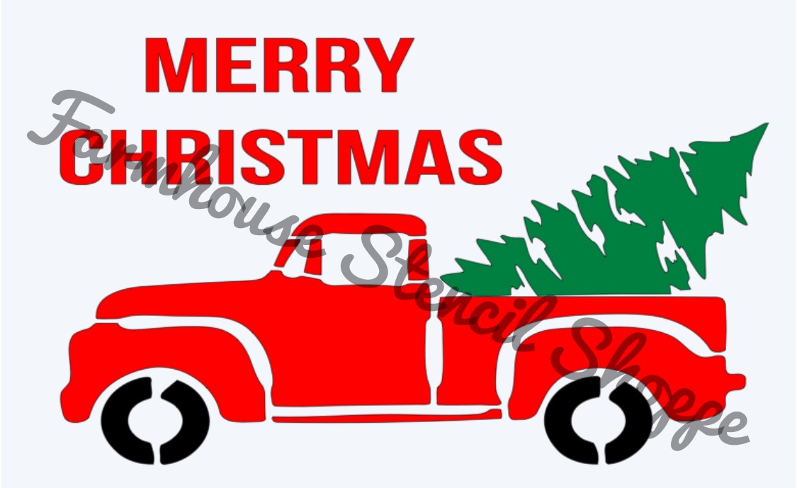 merry christmas truck with tree stencil primative christmas tree